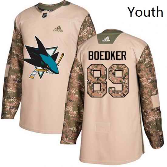 Youth Adidas San Jose Sharks 89 Mikkel Boedker Authentic Camo Veterans Day Practice NHL Jersey